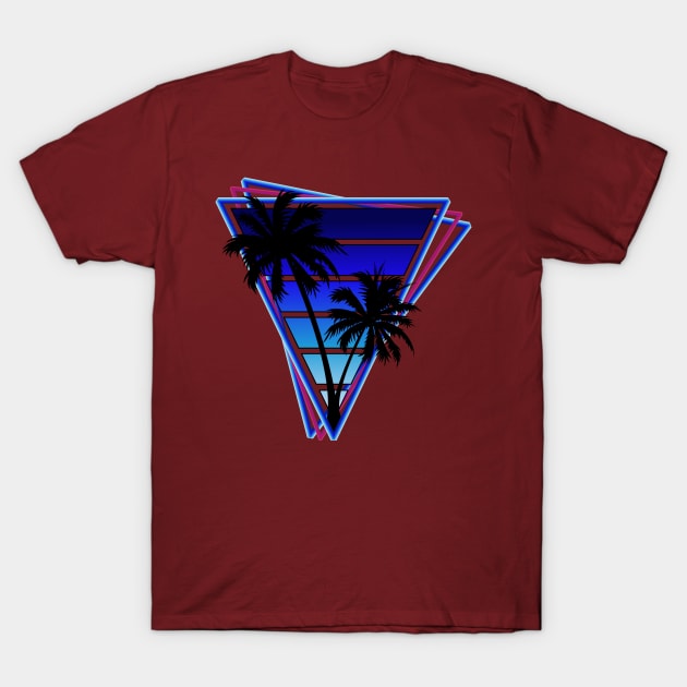 Retrowave style palm tree sunset Ultra Blue T-Shirt by Brobocop